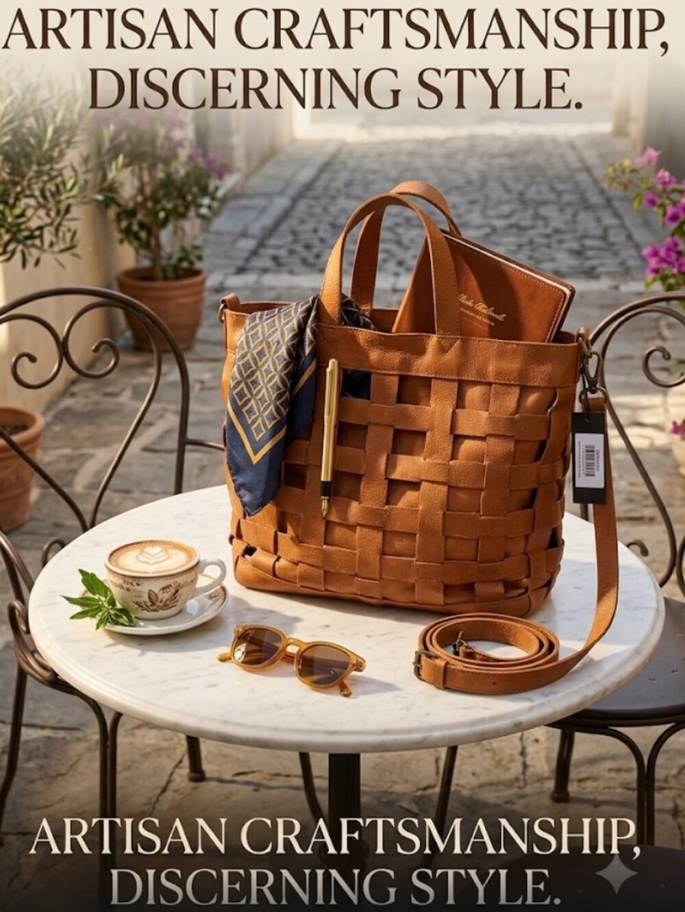 latico Paloma Handcrafted Leather Lattice Tote in Cognac Brown